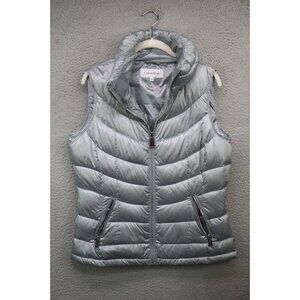 Calvin Klein Silver Duck Down Puffer Vest-Size Medium-Full Zip-Zip Pockets